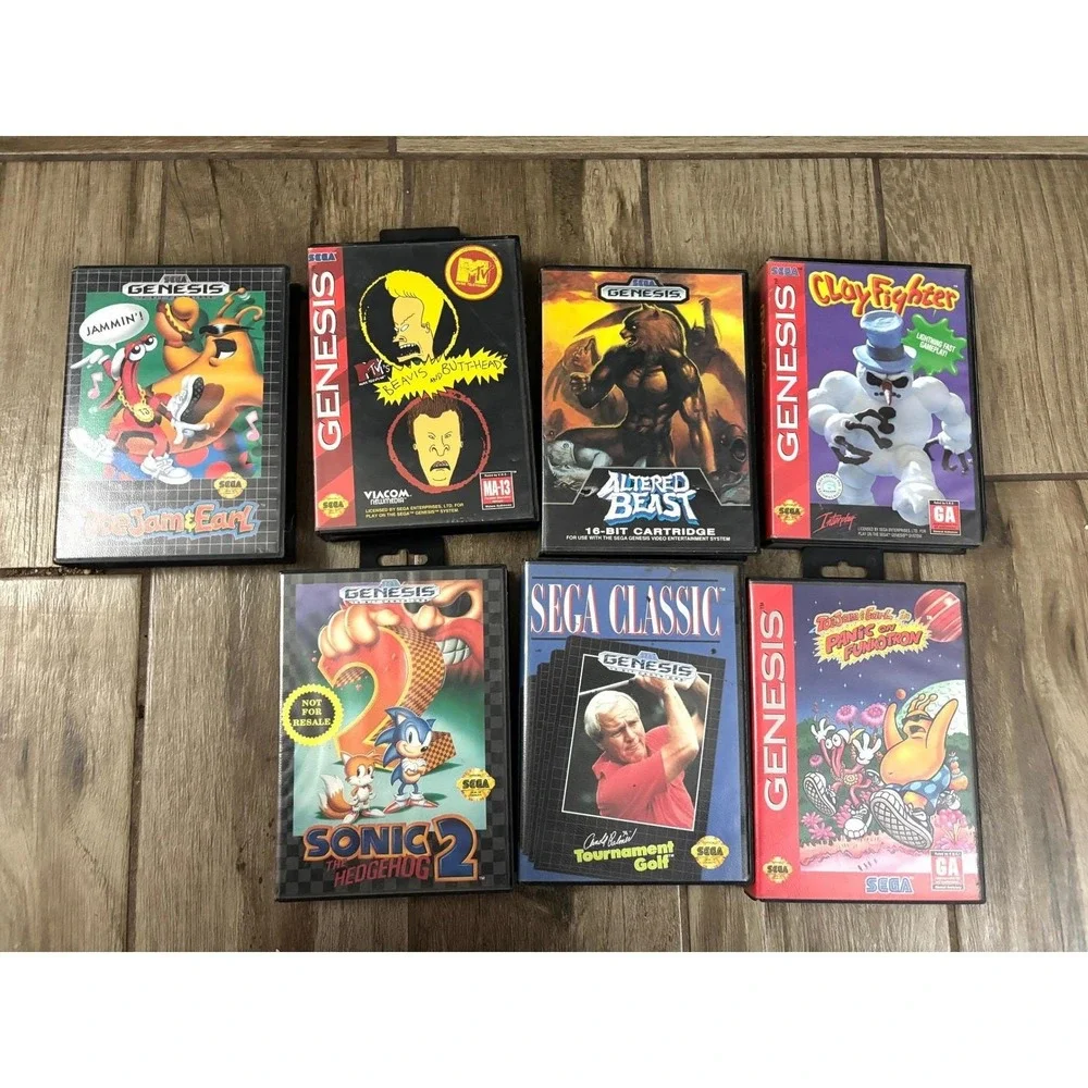 Sega Genesis‎ Game Lot of 7 Sonic 2 ToeJam & Earl Beavis Butt-Head Altered Beast